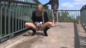 Gorgeous fair-haired woman urinating